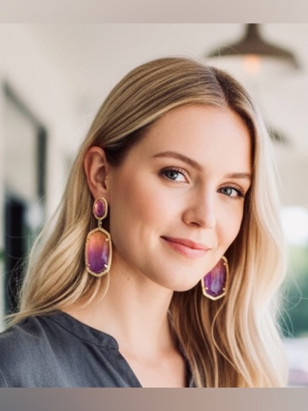KENDRA SCOTT Danielle Iridescent Pink / Gold Elongated Statement Earrings